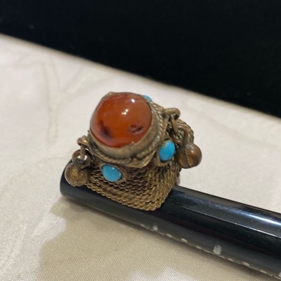 Antique Amber And Turquoise Brass Dome Ring - Picture 6 of 16